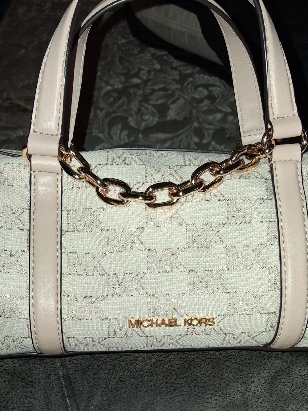 Michael Kors Cream and Gold Logo Satchel